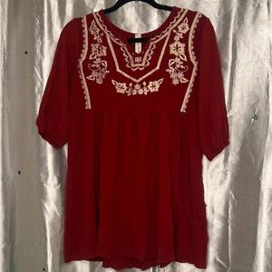 Vanilla Bay Red Embroidered Tunic